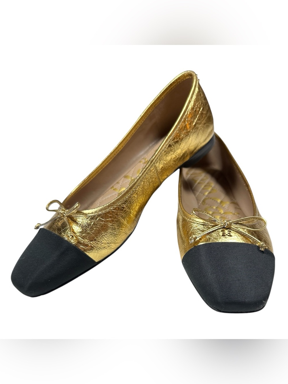 Sam Edelman Felicia Gold Metallic Black Cap Toe Ballet Flats Size 8